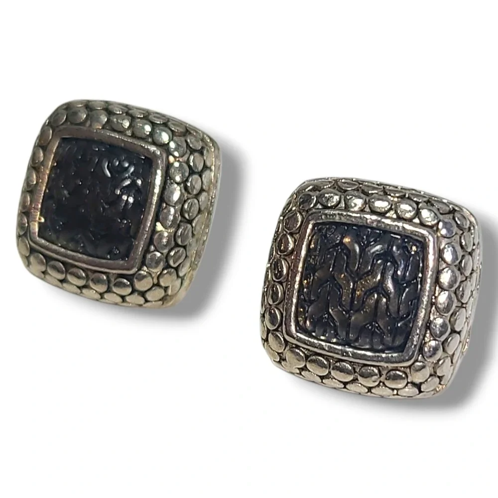 Chunky‎ Molded Glass Silver Tone Caviar Stud Earrings